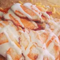 Buffalo Crepe · Chicken with hot sauce, Cheddar cheese, bacon, your choice of Ranch or Bleu cheese.