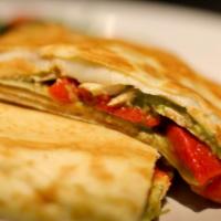 Chicken Bella Crepe · Chicken, roasted red peppers, Mozzarella cheese, choice of ranch or walnut pesto sauce.