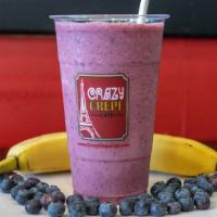 Bananarama · Apple raspberry juice, bananas, blueberries, raspberry sherbet, yogurt.