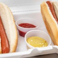 Hot Dog · Options: ketchup, mustard, sauerkraut, cooked onions.