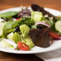 Garden Salad · mixed greens, tomatoes, cucumbers, black olives, red onions, and bell peppers
