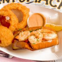 Grilled Garlic Shrimp Scampi Roll W/ Coleslaw · w/ Coleslaw.

*Substitute coleslaw for  Onion Rings, Fries or Sweet Potato Fries for an addi...