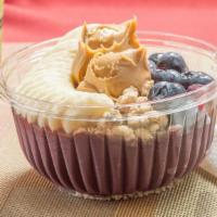 Pb Power Acai Bowl · Topped with peanut butter, banana, granola and blueberries. Contains nuts.