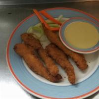 Chicken Tenders · Comes with honey mustard or BBQ sauce.