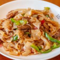 Drunken Noodles (Pad Ki Mao) · Hot & Spicy. Spicy stir fried board rice noodle with basil, onion & bell peppers.