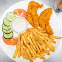 Chicken Tender (Dinner) · Three pieces Chicken Tender. Served with French fries or Rice and a can soda