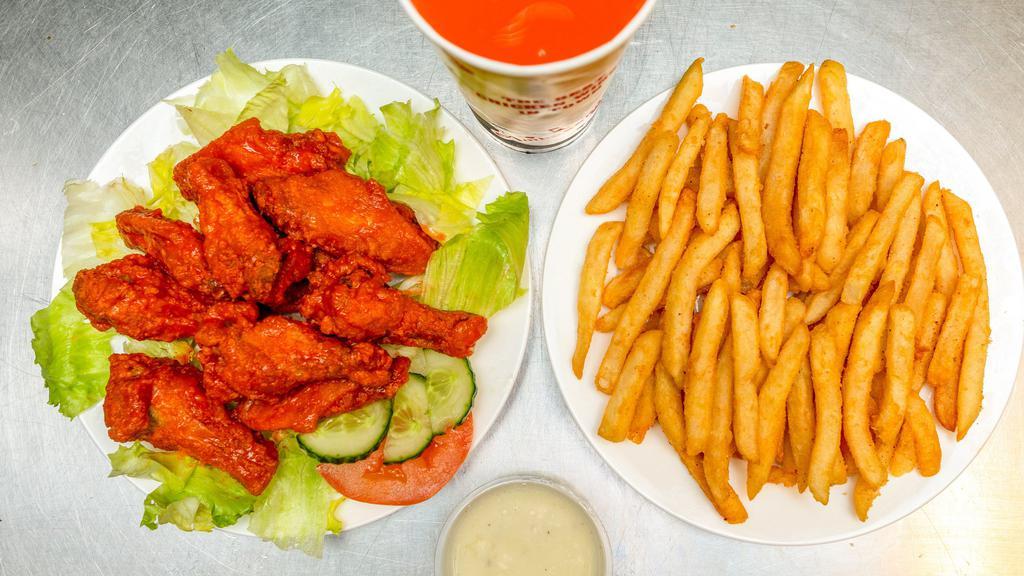 (24) Pieces  Buffalo Wings Combo · Served with rice or French fries and a can soda