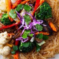 Aop Woonsen · Our special Purple Thai sauce sautéed with bean thread noodles, coriander, garlic, black pep...