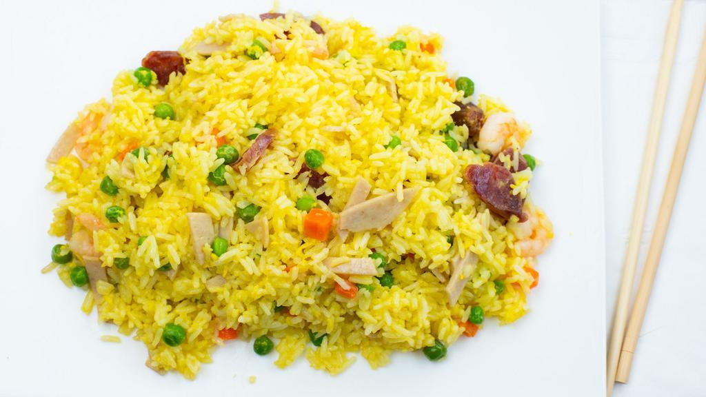 House Special Fried Rice (Cơm Chiên Dương Châu) · Served with pork ham, pork sausages, and shrimps.
