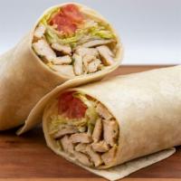 Grilled Chicken Wrap · Grilled chicken, romaine lettuce, tomato in a flour wrap.