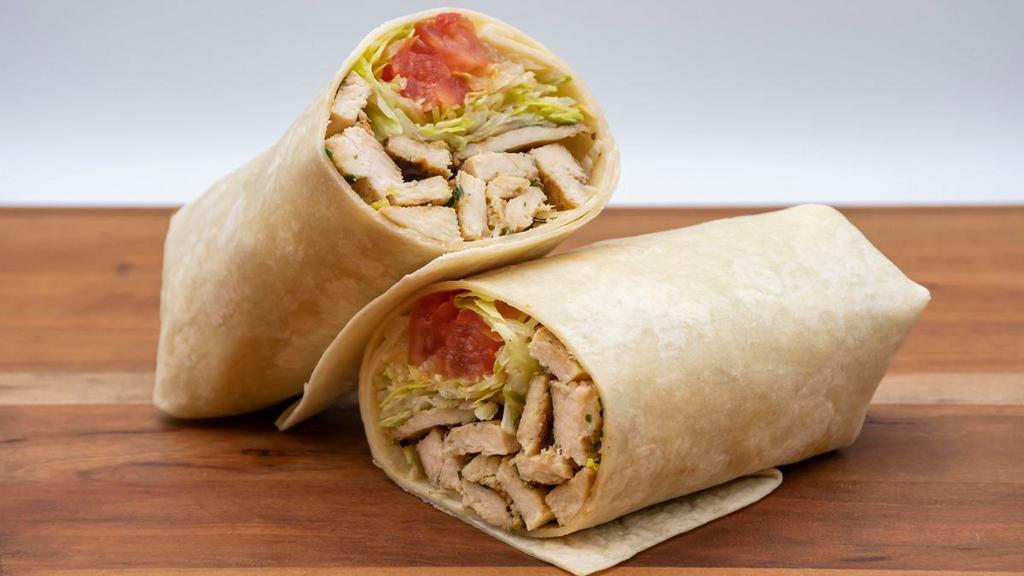 Grilled Chicken Wrap · Grilled Chicken, Romaine Lettuce, Tomato in a Flour Wrap.