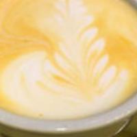 Turmeric Latte 12Oz · 12 oz steamed milk blended with our turmeric mix, non-caffeinated.