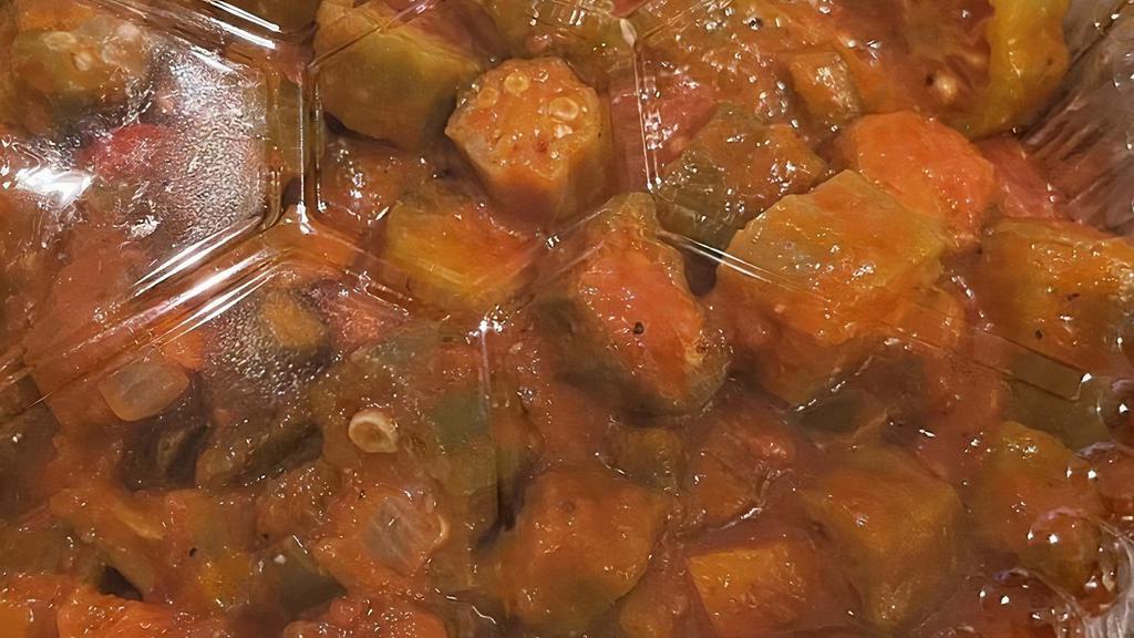 Bamya Chalaw · Whole fresh okra in a seasoned tomato, garlic & onion sauce.