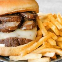 Mushroom Swiss Burger · Our hearty half pound burger boasts a perfectly balanced flavor profile with sauteed mushroo...
