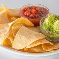 H2Go Guacamole, Chips & Salsa · Crisp tortilla chips served with salsa and fresh guacamole.  (1510 cal)