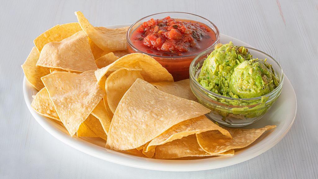 H2Go Guacamole, Chips & Salsa · Crisp tortilla chips served with salsa and fresh guacamole.  (1510 cal)