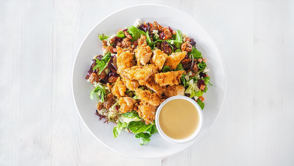 H2Go Honey Pecan Chicken Salad · Mixed greens topped with your choice of grilled or crispy chicken, honey-roasted pecans, bleu cheese, tomatoes and dried cranberries. Served with a honey lime dressing.   (1980 cal)