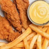 Kid Tenders (3) · Three fresh, buttermilk soaked, hand-breaded chicken tenders with your choice of a dipping s...