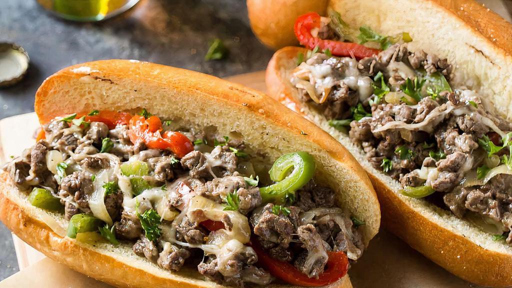Philly Cheese Steak · Steak
Cheese
Onions 
Green pepper
Cheese
Meyo
Lettuce 
Tomatoes
Call for any add on.
