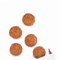 Falafel (5 Pcs) · grounded chickpea mix with onions, parsley, cilantro, garlic & spices; deep fried.