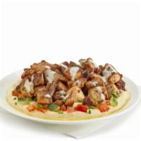 Grilled Chicken Hummus Salad (Standard) · Grilled chicken thighs with our signature shawarma spices. Bed of hummus and salad (tomatoes...