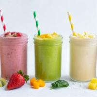 Smoothies · Mango strawberry pineapple peach and passion fruit.