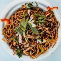 Veg Hakka Noodles · Stir-fried noodles with spring onion, carrot, cabbage and soy sauce and chili sauce