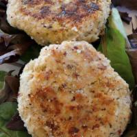 Crab Cakes (2) · Amazing gluten free, vegan and kosher crabless cakes made from chick peas, harts of palm, ar...