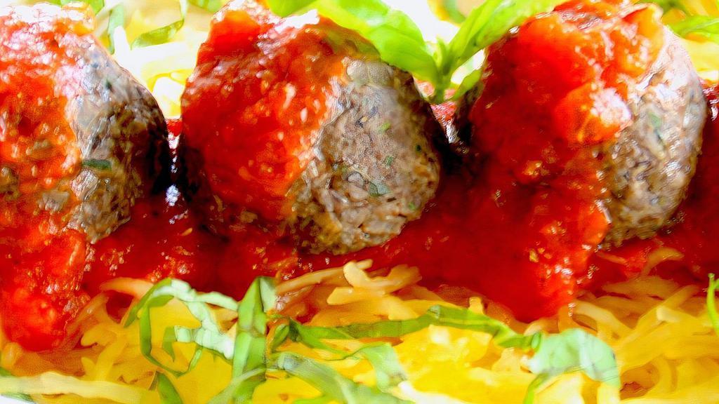 Meatballs & Spaghetti · This is a favorite. Spaghetti squash and mushroom meatballs topped with our own special marinara sauce. Unbelievably yummy & healthy. And of course it is vegan, gluten free and kosher.
