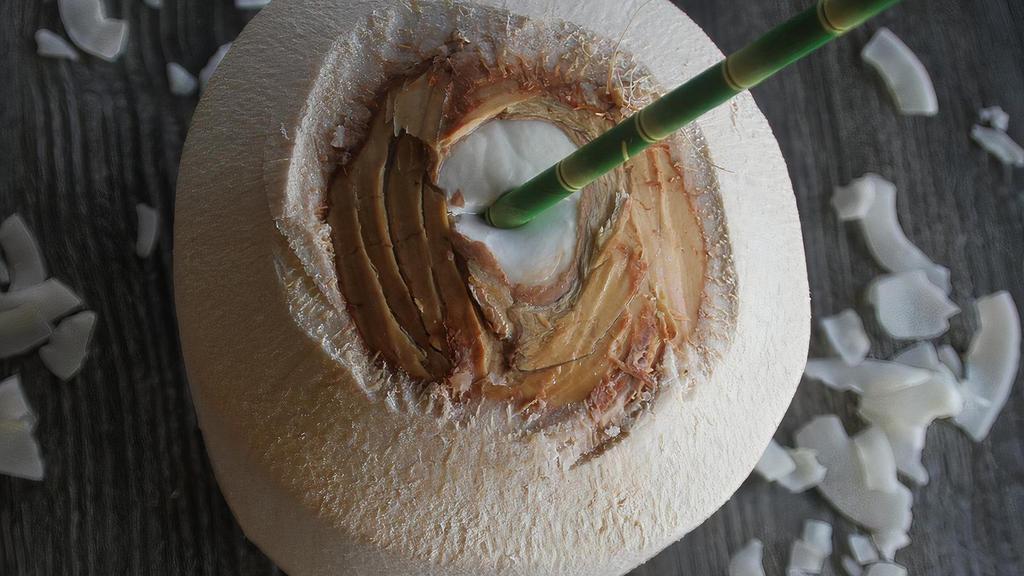 Coconut · Yum. Doesn't get fresher than this. A raw young coconut filled with its own fresh coconut water.