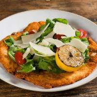 Milanese · traditional chicken Milanese, wild arugula, cherry tomatoes, shaved Parmigiano, balsamic red...