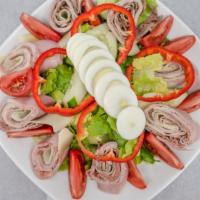 Chef'S Salad · Fresh turkey, roast beef, virginia ham swiss cheese, hard boiled egg romaine lettuce, tomato...