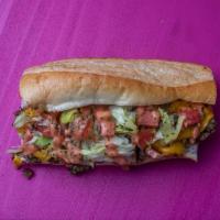 Chicken Chopped Cheese · Vegan Chicken, Vegan American Cheese, Lettuce, Tomato, Ketchup, Sweet Peppers, and Vegan May...