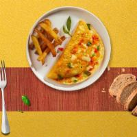 Western Omelette Platter · Scrambled eggs, turkey ham, bell peppers, and onions. Served with your choice of home fries ...