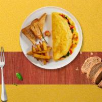 Garden Omelette Platter · Scrambled eggs, mushrooms, bell peppers, broccoli, tomato, and cheddar cheese. Served with y...
