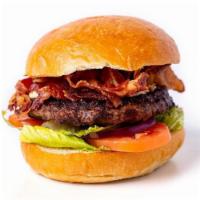 *Bleu Burger* · Choice of our signature blend burgers topped with crumbled bleu cheese, fresh bacon and hous...