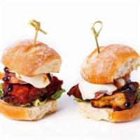 *Chicken Milanese Sliders* · Two lightly breaded and fried chicken cutlets topped with prosciutto, melted mozzarella and ...