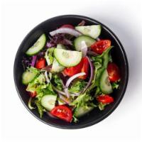 Side House Salad · Mixed greens, red onion, tomatoes, cucumber served with balsamic vinaigrette.