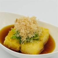 Agedashi Tofu ( Deep Fired Tofu) · tofu, scallion, itogaki, homemade sauce,  ginger