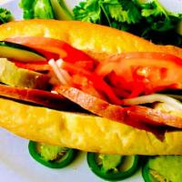 18- Sandwich With Special Combination Of Char Siu Pork, Vietnamese Steamed Pork Roll & Pâté  / Banh Mì Thịt Giỏ Lụa & Pâté · 