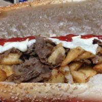 Jersey Cheese Steak · With onion, peppers, French fries.