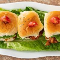 Crispy Chicken Hawaiian Sliders · Hawaiian roll with cheese, mayonnaise, crispy chicken and lettuce.