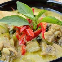Green Curry · Bamboo shoots, eggplant, bell pepper in coconut & green curry sauce