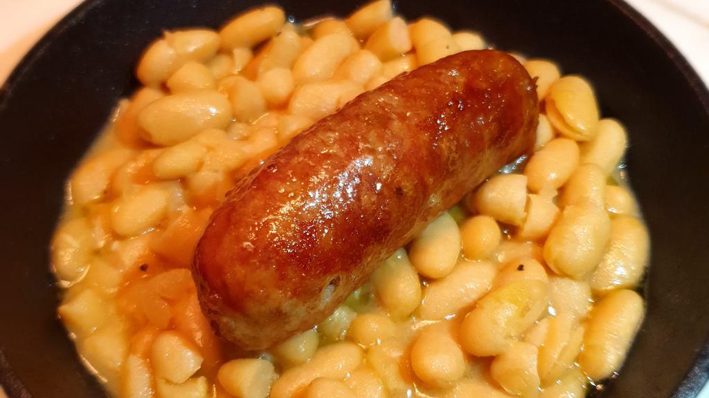 Sausage · Sausage, braised cannellini beans, rosemary oil