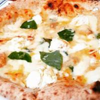 Quattro Formaggi Pizza · Fior di latte mozzarella, gorgonzola, pecorino, parmigiano reggiano, extra virgin olive oil.