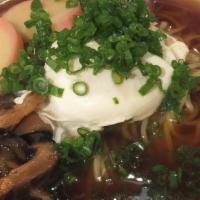 Ozu Ramen · Chicken & kelp-based shoyu (soy sauce) ramen, with poached egg, kamaboko (fish cake), shiita...