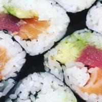 Rainbow Roll · Tuna, salmon, and avocado.