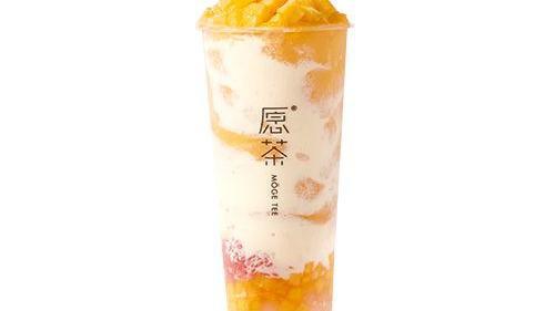 Mango Pomelo / 杨枝甘露 · Fresh Mango mixed with premium Green Tea blended into Slush, served with Mango Chunks, White Bubble, Grape Fruit and special liquid sweet and salty cheese foam.