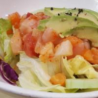 Sashimi Salad · Salmon, tuna, white tuna and avocado in special sauce.