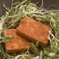 Spiced Fried Tofu · VEGAN. GLUTEN FREE.
Lentils, maitake mushroom, frisée, maple chill sesame oil.